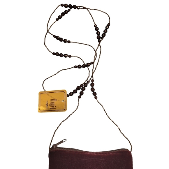 Velvet Purse with Beaded Strap 30", 5" x 5.5" Brown NWT - Picture 2 of 4